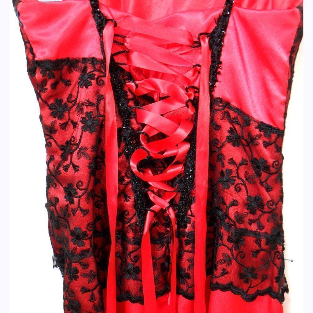 Red & black lace and satin long saloon girl dress - Picture 4 of 4